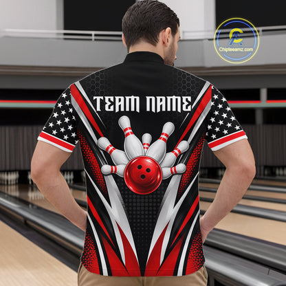 Custom Black Red Bowling Jersey for Men Bowling Polo & 1/4 Zip Bowling Team Shirt HNT594