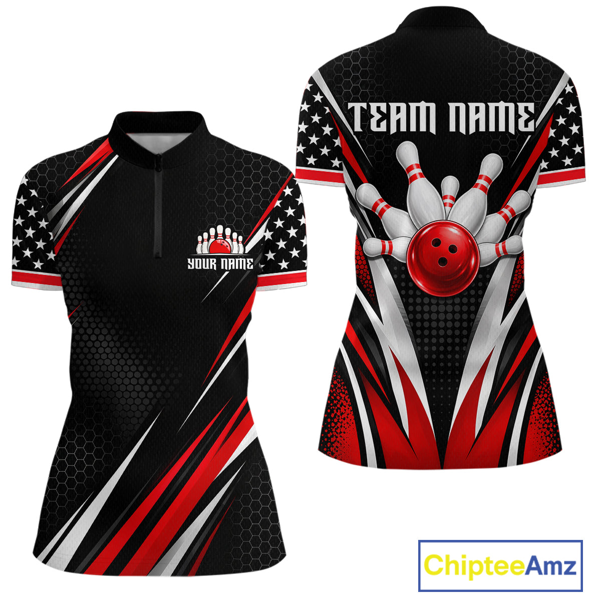 Custom Black Red Bowling Jersey for Women Bowling Polo & 1/4 Zip Bowling Team Shirt HNT594