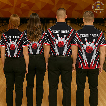 Custom Black Red Bowling Jersey for Men Bowling Polo & 1/4 Zip Bowling Team Shirt HNT594
