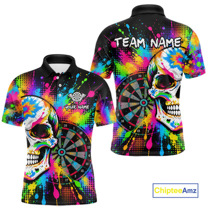 Colorful Skull Dartboard Custom Dart Shirts for Men Skeleton Dart Team Jerseys Polo & 1/4Zip NNT365