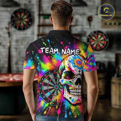 Colorful Skull Dartboard Custom Dart Shirts for Men Skeleton Dart Team Jerseys Polo & 1/4Zip NNT365
