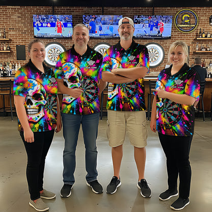 Colorful Skull Dartboard Custom Dart Shirts for Men Skeleton Dart Team Jerseys Polo & 1/4Zip NNT365