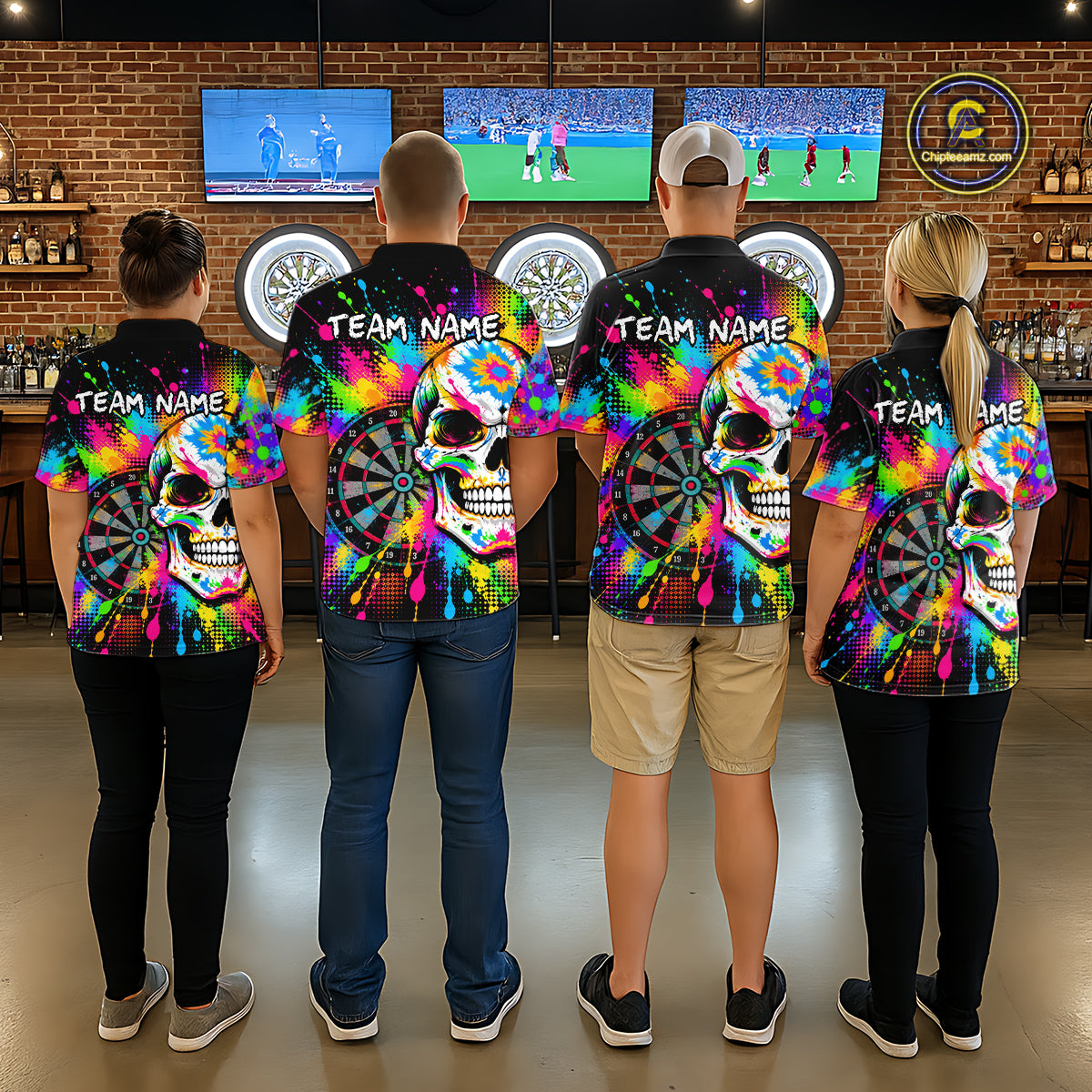 Colorful Skull Dartboard Custom Dart Shirts for Women Skeleton Dart Team Jerseys Polo & 1/4Zip NNT365
