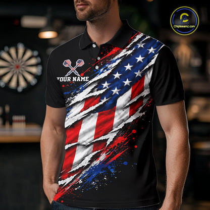 American Flag Dartboard Custom Dart Shirts for Men Patriotic Dart Team Jerseys Polo & 1/4Zip NNT367