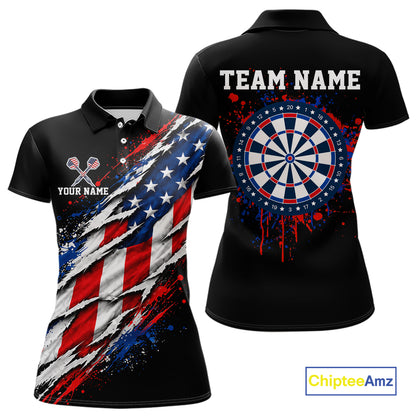 American Flag Dartboard Custom Dart Shirts for Women Patriotic Dart Team Jerseys Polo & 1/4Zip NNT367