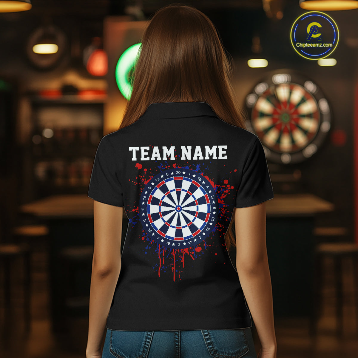 American Flag Dartboard Custom Dart Shirts for Women Patriotic Dart Team Jerseys Polo & 1/4Zip NNT367