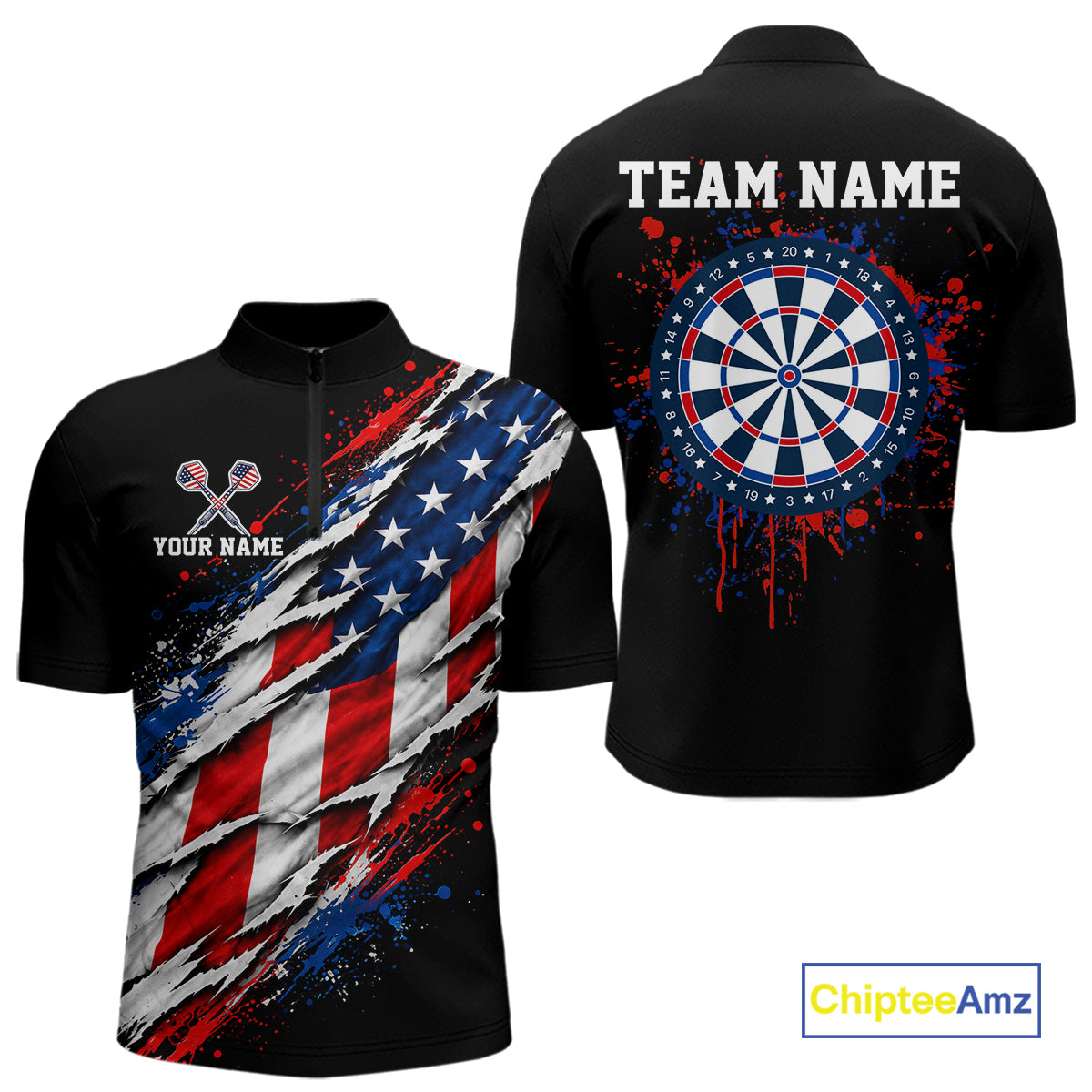 American Flag Dartboard Custom Dart Shirts for Men Patriotic Dart Team Jerseys Polo & 1/4Zip NNT367