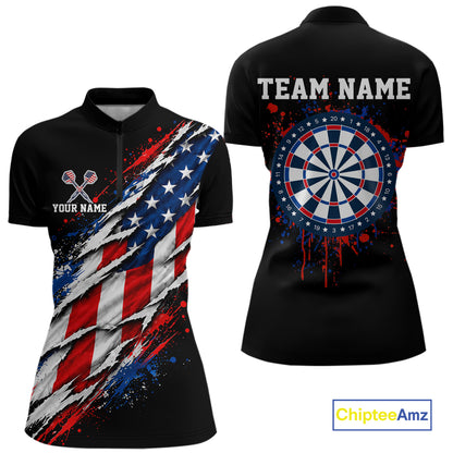American Flag Dartboard Custom Dart Shirts for Women Patriotic Dart Team Jerseys Polo & 1/4Zip NNT367