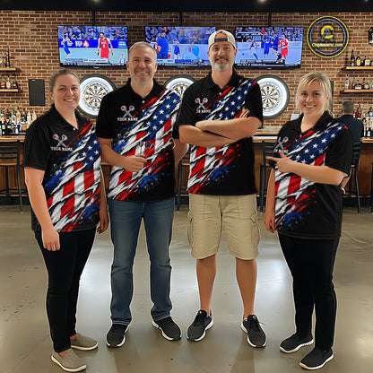 American Flag Dartboard Custom Dart Shirts for Men Patriotic Dart Team Jerseys Polo & 1/4Zip NNT367