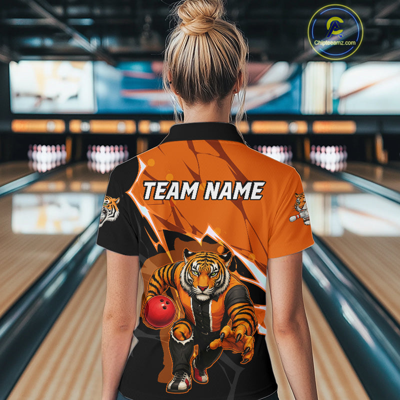 Custom Tiger Bowling Jersey for Women Bowling Uniform Polo & 1/4 Zip Bowling Team Shirts HNT147
