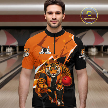 Custom Tiger Bowling Jersey for Men Bowling Uniform Polo & 1/4 Zip Bowling Team Shirts HNT147