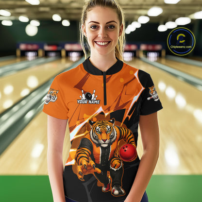 Custom Tiger Bowling Jersey for Women Bowling Uniform Polo & 1/4 Zip Bowling Team Shirts HNT147