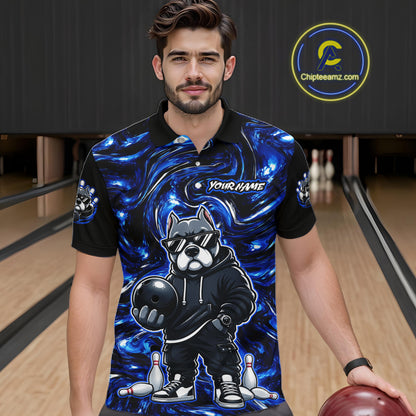 Custom Blue American Bully Dog Bowling Shirts For Men Bowling Team Jerseys Bowling League HNT600