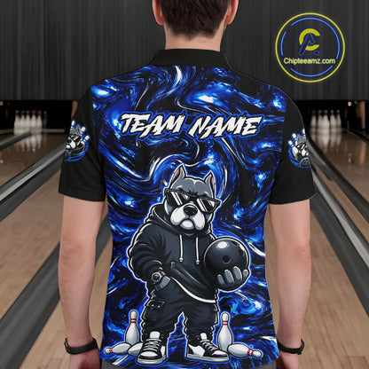 Custom Blue American Bully Dog Bowling Shirts For Men Bowling Team Jerseys Bowling League HNT600