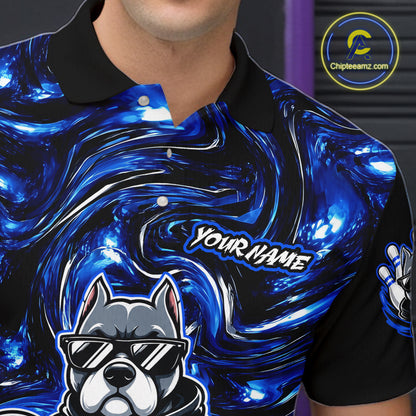 Custom Blue American Bully Dog Bowling Shirts For Men Bowling Team Jerseys Bowling League HNT600