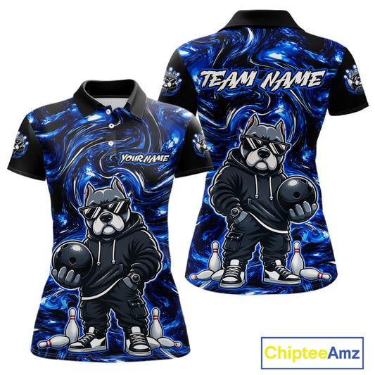 Custom Blue American Bully Dog Bowling Shirts For Women Bowling Team Jerseys Bowling League HNT600
