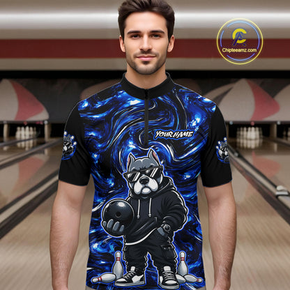 Custom Blue American Bully Dog Bowling Shirts For Men Bowling Team Jerseys Bowling League HNT600