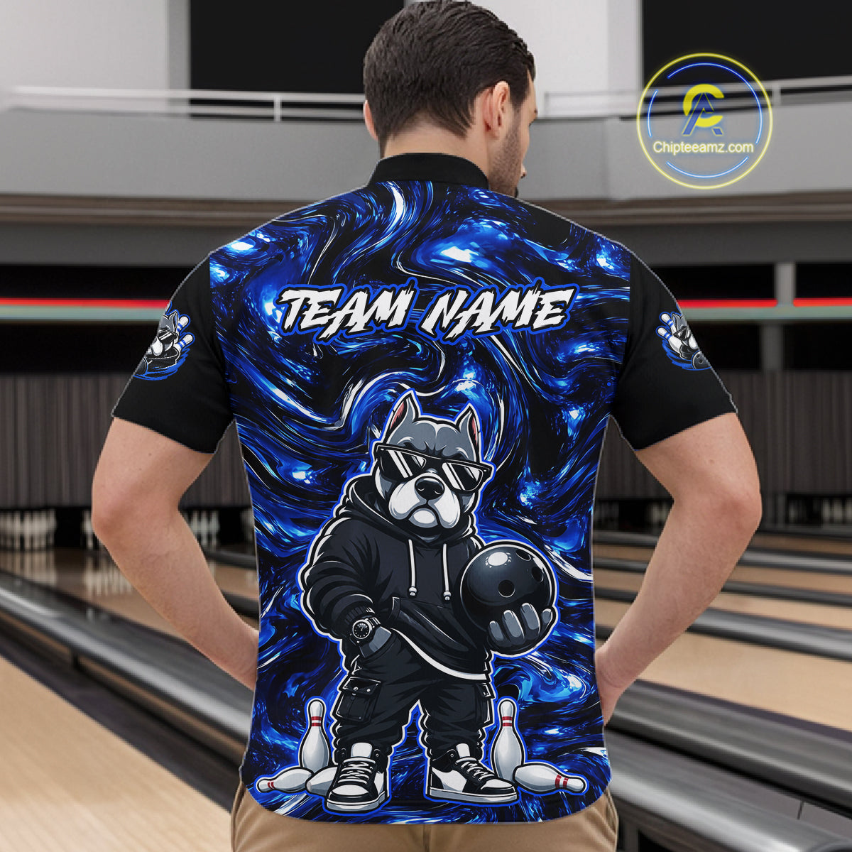Custom Blue American Bully Dog Bowling Shirts For Men Bowling Team Jerseys Bowling League HNT600
