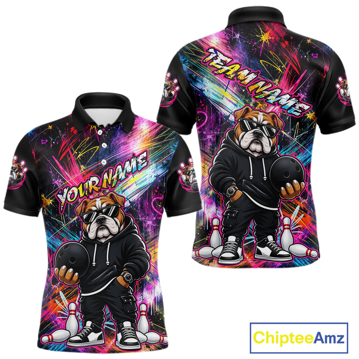 Custom Bulldog Graffiti Bowling Shirts For Men Bowling Team Jerseys Bowling League HNT601