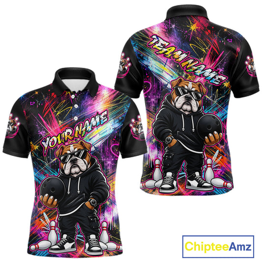 Custom Bulldog Graffiti Bowling Shirts For Men Bowling Team Jerseys Bowling League HNT601