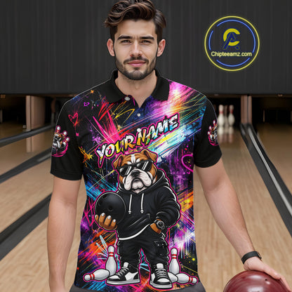 Custom Bulldog Graffiti Bowling Shirts For Men Bowling Team Jerseys Bowling League HNT601