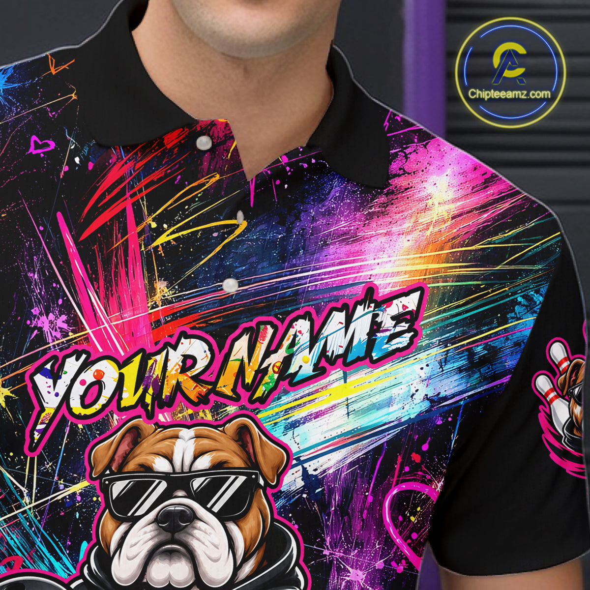 Custom Bulldog Graffiti Bowling Shirts For Men Bowling Team Jerseys Bowling League HNT601