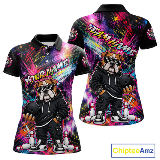 Custom Bulldog Graffiti Bowling Shirts For Women Bowling Team Jerseys Bowling League HNT601