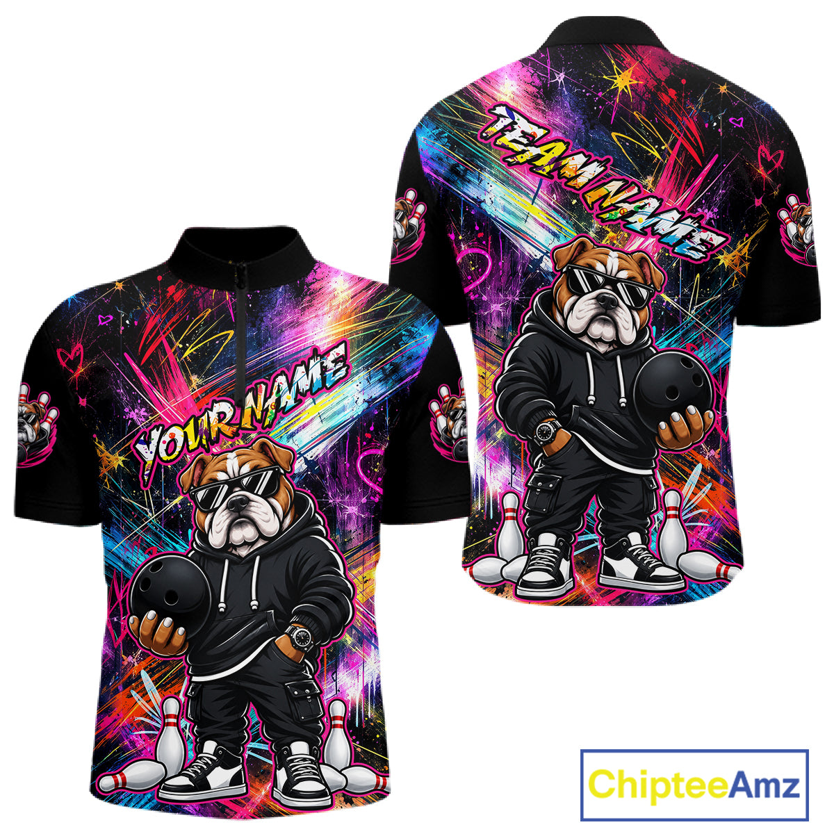 Custom Bulldog Graffiti Bowling Shirts For Men Bowling Team Jerseys Bowling League HNT601