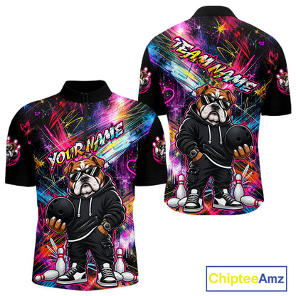 Custom Bulldog Graffiti Bowling Shirts For Men Bowling Team Jerseys Bowling League HNT601