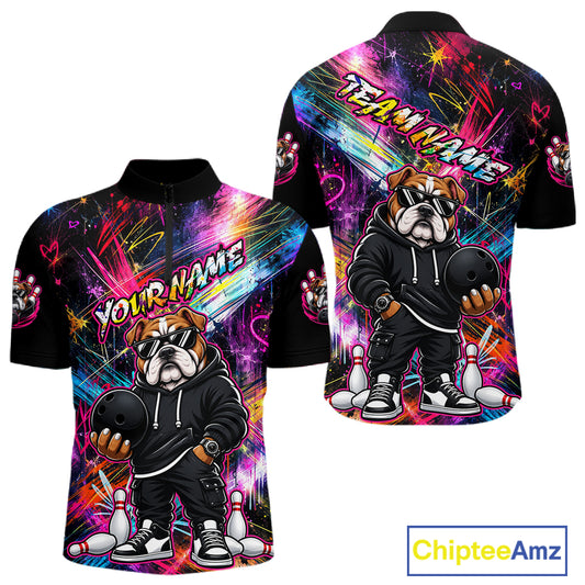 Custom Bulldog Graffiti Bowling Shirts For Men Bowling Team Jerseys Bowling League HNT601