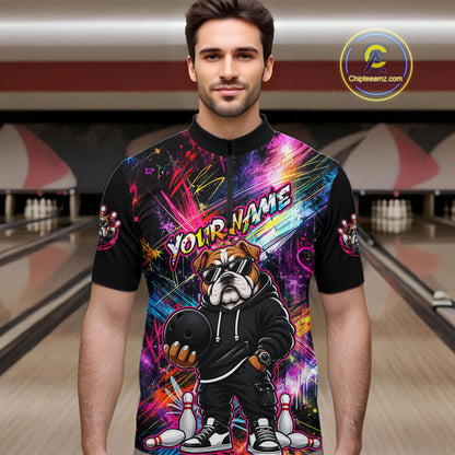 Custom Bulldog Graffiti Bowling Shirts For Men Bowling Team Jerseys Bowling League HNT601