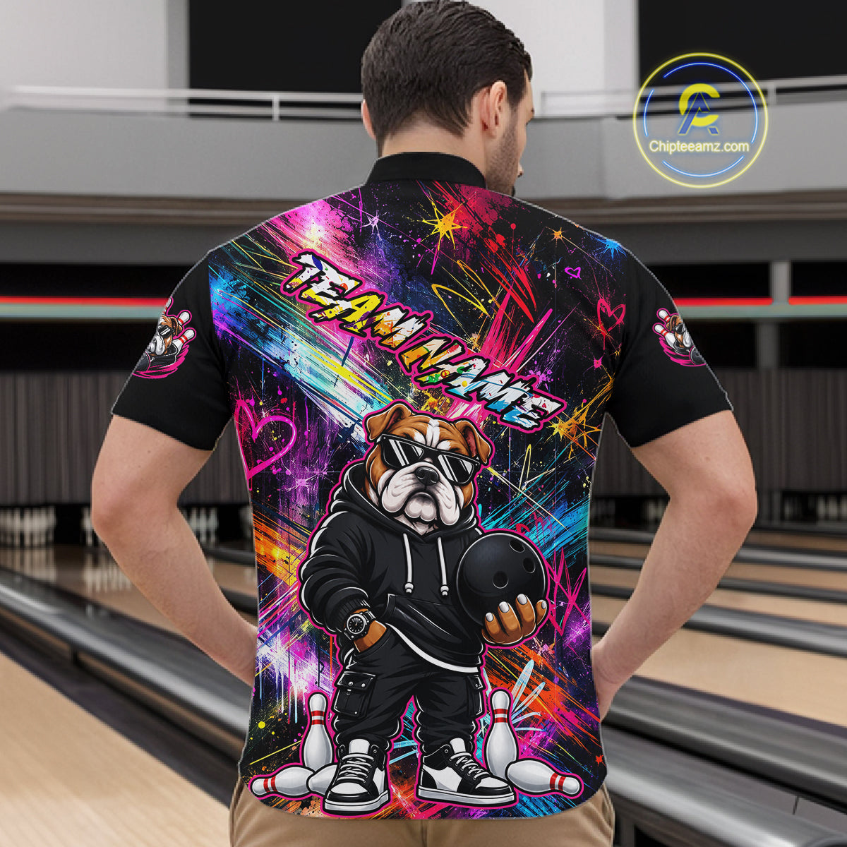 Custom Bulldog Graffiti Bowling Shirts For Men Bowling Team Jerseys Bowling League HNT601