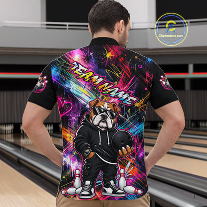 Custom Bulldog Graffiti Bowling Shirts For Men Bowling Team Jerseys Bowling League HNT601