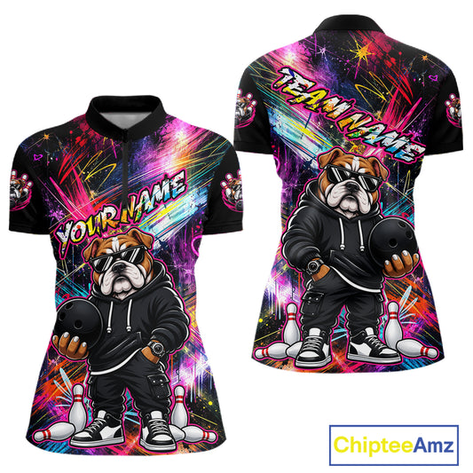 Custom Bulldog Graffiti Bowling Shirts For Women Bowling Team Jerseys Bowling League HNT601