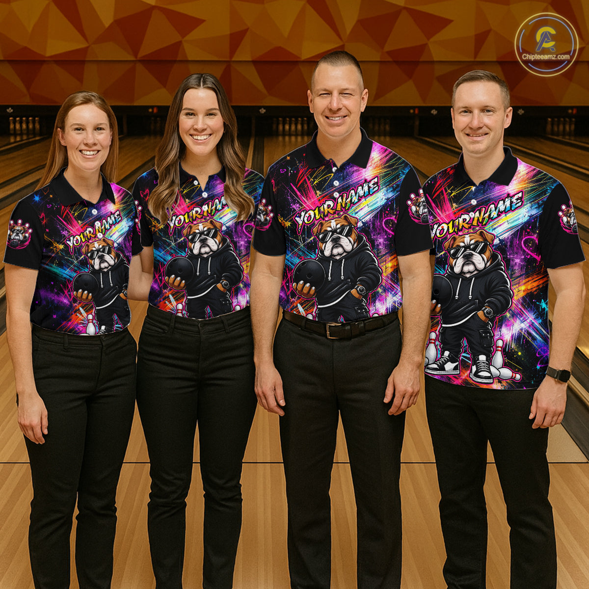 Custom Bulldog Graffiti Bowling Shirts For Men Bowling Team Jerseys Bowling League HNT601