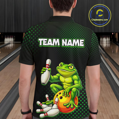 Custom Funny Frog Bowling Jersey for Men Bowling Team Shirts Bowling League Polo & 1/4 Zip HNT246