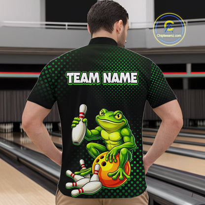 Custom Funny Frog Bowling Jersey for Men Bowling Team Shirts Bowling League Polo & 1/4 Zip HNT246