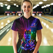 Load image into Gallery viewer, Custom Funny Cat Neon Colorful Bowling Jersey for Women Bowling Uniform Bowling Team Shirts HNT281