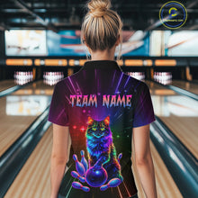 Load image into Gallery viewer, Custom Funny Cat Neon Colorful Bowling Jersey for Women Bowling Uniform Bowling Team Shirts HNT281