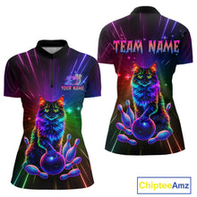 Load image into Gallery viewer, Custom Funny Cat Neon Colorful Bowling Jersey for Women Bowling Uniform Bowling Team Shirts HNT281