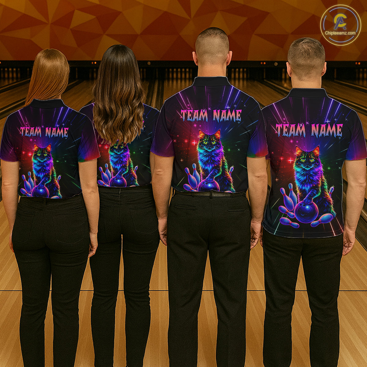 Custom Funny Cat Neon Colorful Bowling Jersey for Men Bowling Uniform Bowling Team Shirts HNT281