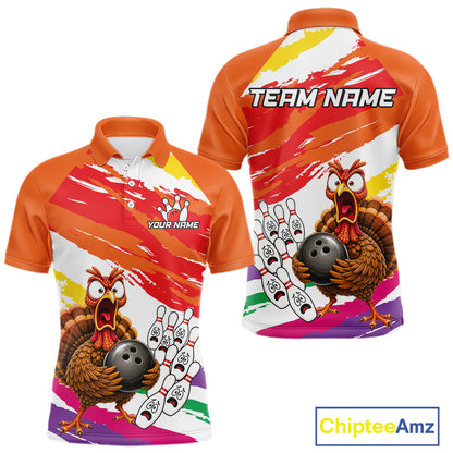 Custom Funny Turkey Bowling Shirts For Men, Thanksgiving Bowling Shirt Team Bowling Gifts HNT523