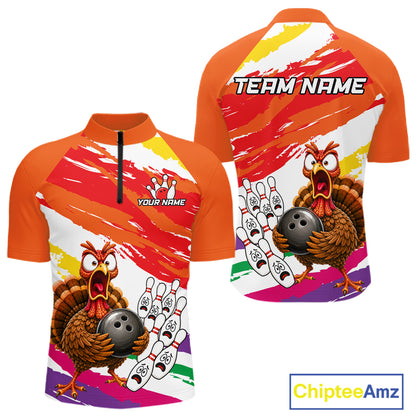 Custom Funny Turkey Bowling Shirts For Men, Thanksgiving Bowling Shirt Team Bowling Gifts HNT523