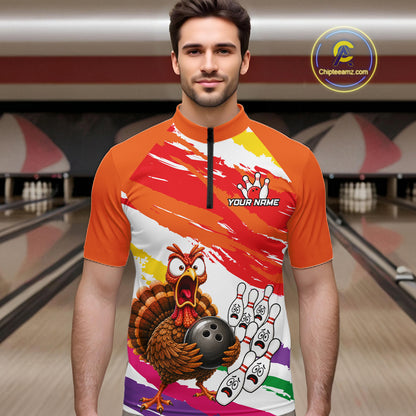 Custom Funny Turkey Bowling Shirts For Men, Thanksgiving Bowling Shirt Team Bowling Gifts HNT523