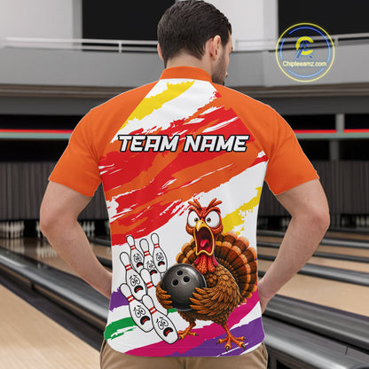 Custom Funny Turkey Bowling Shirts For Men, Thanksgiving Bowling Shirt Team Bowling Gifts HNT523