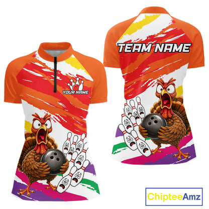 Custom Funny Turkey Bowling Shirts For Women, Thanksgiving Bowling Shirt Team Bowling Gifts HNT523