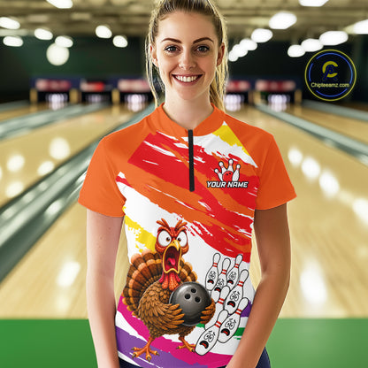 Custom Funny Turkey Bowling Shirts For Women, Thanksgiving Bowling Shirt Team Bowling Gifts HNT523