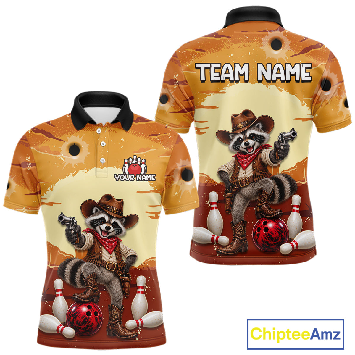 Custom Cowboy Raccoon Bowling Shirts For Men Bowling Team Jerseys Bowling for Bowlers HNT602