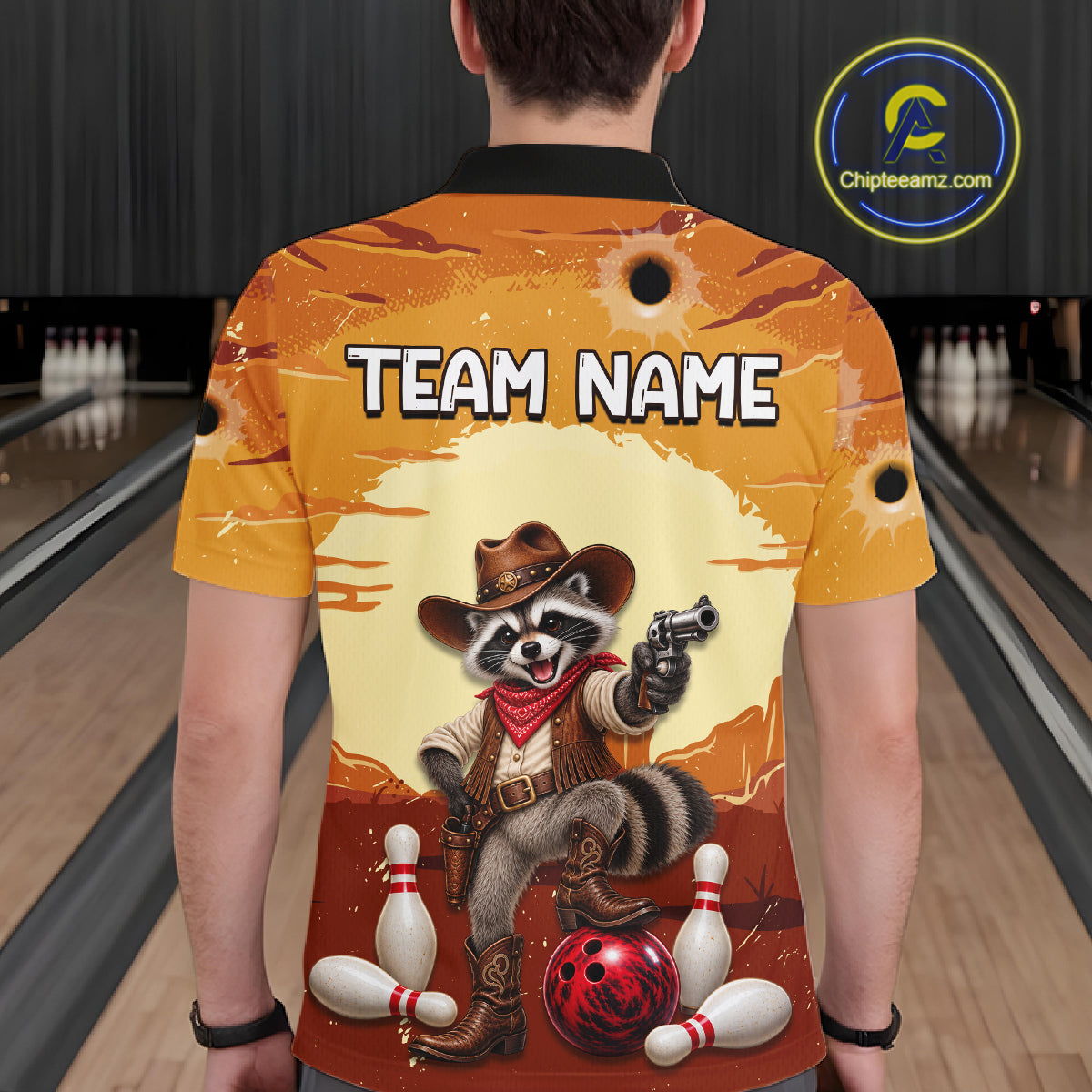 Custom Cowboy Raccoon Bowling Shirts For Men Bowling Team Jerseys Bowling for Bowlers HNT602