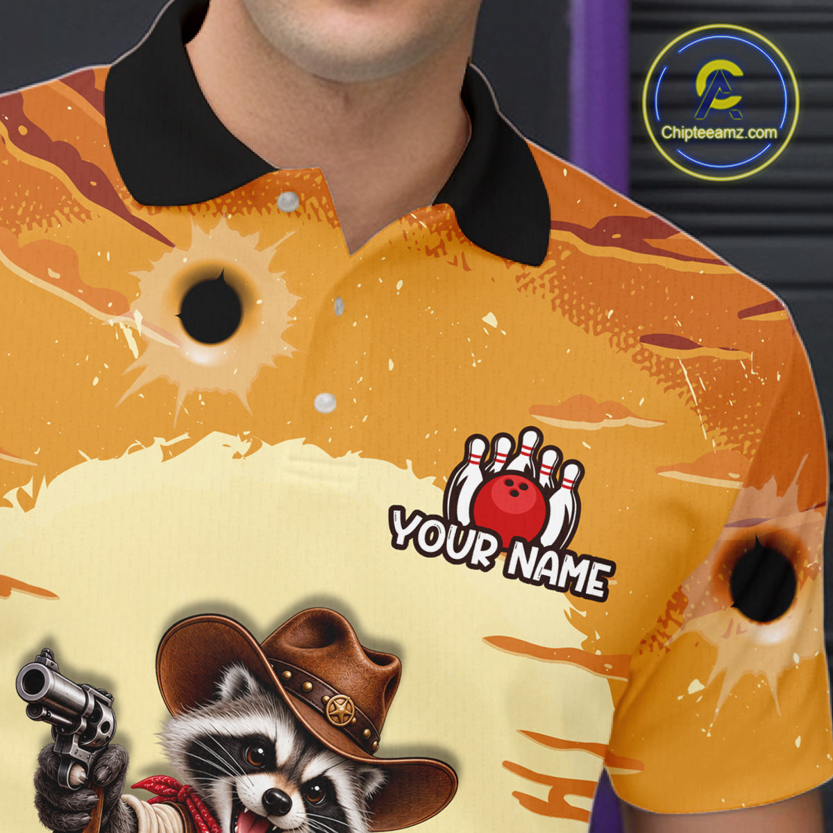Custom Cowboy Raccoon Bowling Shirts For Men Bowling Team Jerseys Bowling for Bowlers HNT602